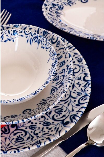Jídelní sada 18 ks bílá/modrá/porcelán