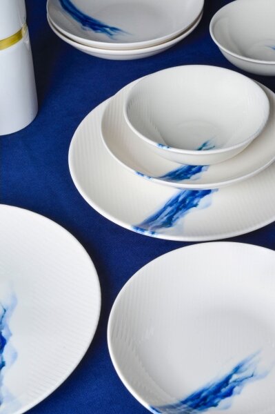 Jídelní sada 18 ks bílá/modrá/porcelán