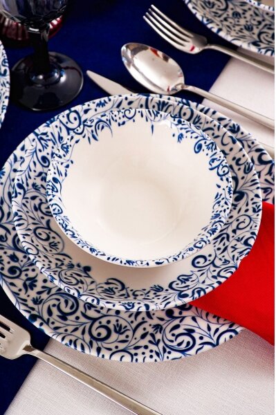 Jídelní sada 18 ks bílá/modrá/porcelán