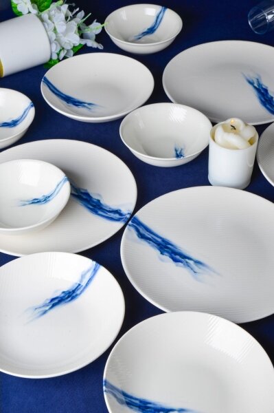 Jídelní sada 18 ks bílá/modrá/porcelán