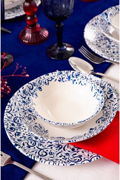 Jídelní sada 18 ks bílá/modrá/porcelán
