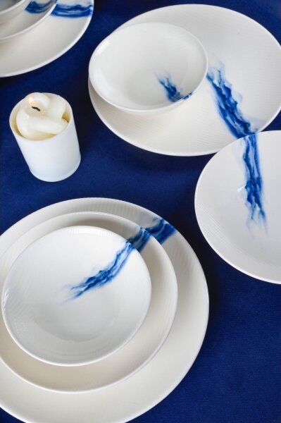 Jídelní sada 18 ks bílá/modrá/porcelán