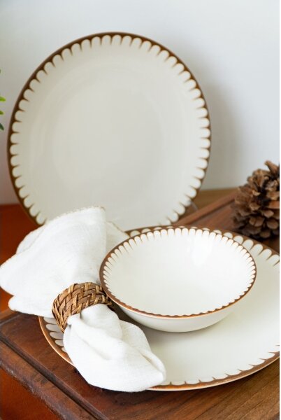Jídelní sada 18 ks bílá/hnědá/porcelán