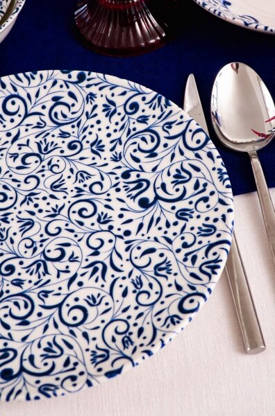 Jídelní sada 18 ks bílá/modrá/porcelán