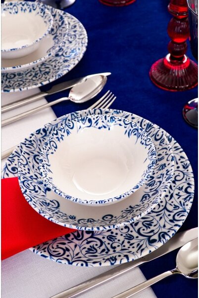 Jídelní sada 18 ks bílá/modrá/porcelán