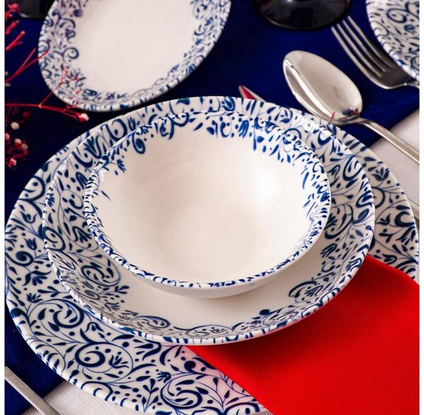 Jídelní sada 18 ks bílá/modrá/porcelán