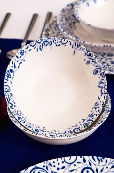 Jídelní sada 18 ks bílá/modrá/porcelán