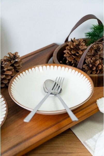 Jídelní sada 18 ks bílá/hnědá/porcelán