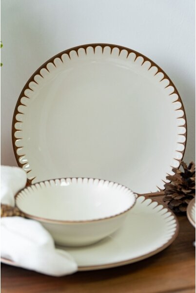 Jídelní sada 18 ks bílá/hnědá/porcelán