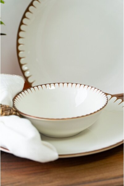 Jídelní sada 18 ks bílá/hnědá/porcelán