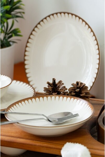 Jídelní sada 18 ks bílá/hnědá/porcelán
