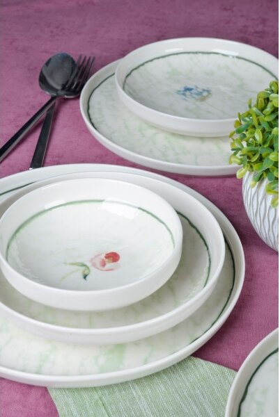 Jídelní sada 18 ks zelená/porcelán