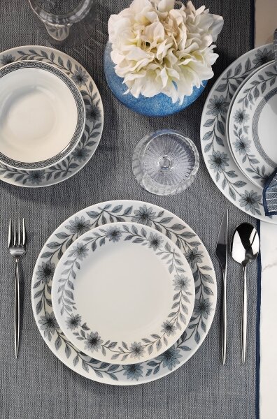 Jídelní sada 24 ks bílá/šedá/porcelán