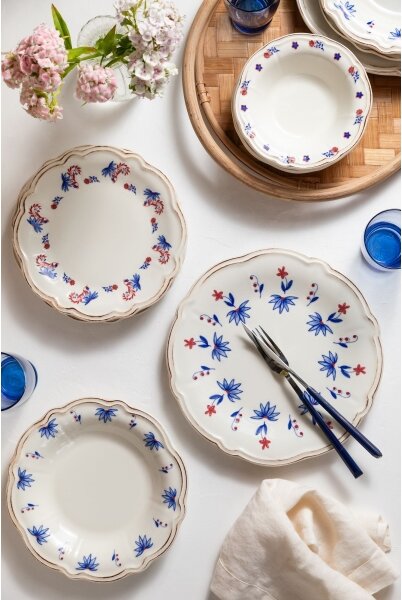 Jídelní sada 24 ks bílá/modrá/červená/porcelán