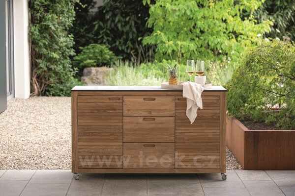 Stern Venkovní skříň - příborník s kolečky Elma, Stern, 150x58x88 cm, rám teak, deska HPL, quartz