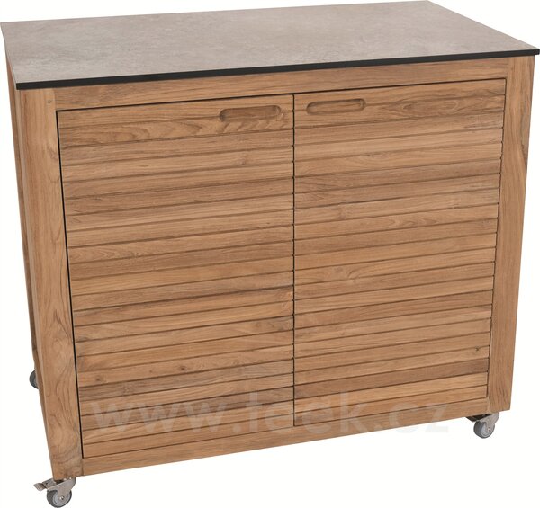 Stern Venkovní skříň - příborník s kolečky Elma, Stern, 100x58x88 cm, rám teak, deska HPL, quartz