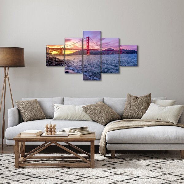 Obraz mostu se západem slunce (125x70 cm)