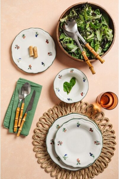 Jídelní sada 24 ks bílá/zelená/porcelán