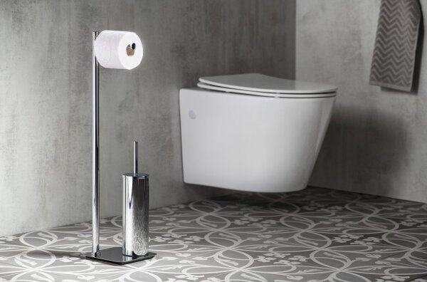 Gedy - Stojací WC štětka s držákem toaletního papíru FLORI lesklý chrom