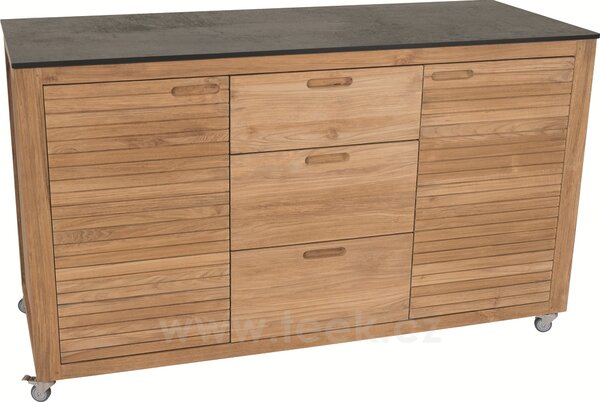 Stern Venkovní skříň - příborník s kolečky Elma, Stern, 150x58x88 cm, rám teak, deska HPL, quartz