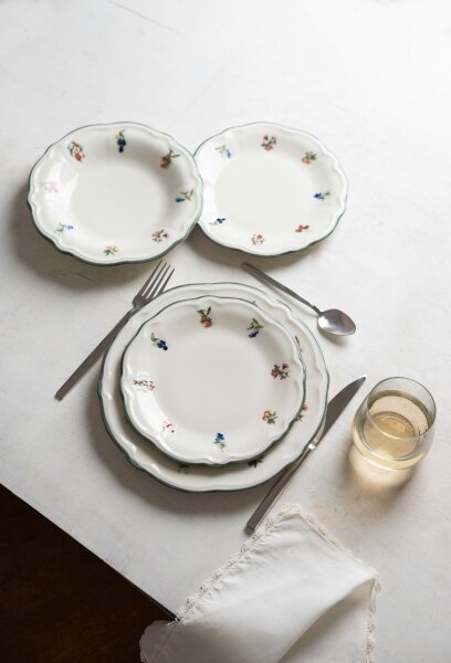 Jídelní sada 24 ks bílá/zelená/porcelán