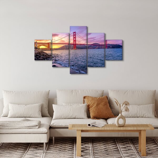Obraz mostu se západem slunce (125x70 cm)