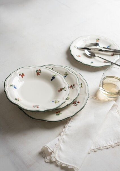 Jídelní sada 24 ks bílá/zelená/porcelán