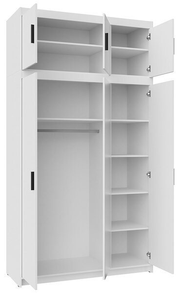 Šatní skříň ELENA 3D + zrcadlo + nástavec | 133 cm | bílá
