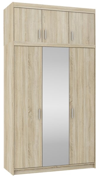 Šatní skříň ELENA 3D + zrcadlo + nástavec | 133 cm | dub sonoma