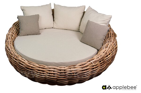 Apple Bee Denní postel Cocoon, Apple Bee, 220 cm,umělý ratan Mocca, sedáky venkovní látka Olefin Bouclé Cream