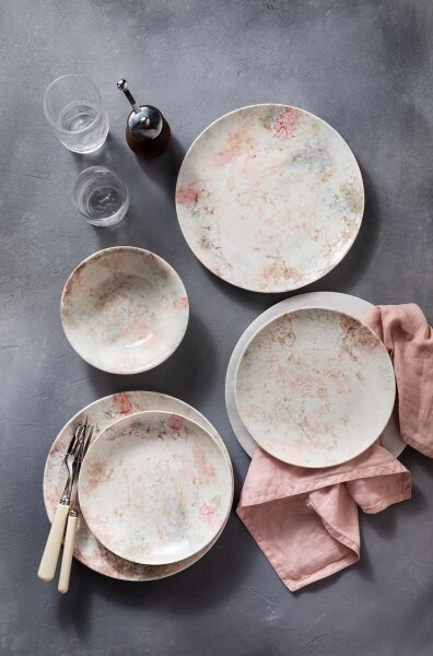 Jídelní sada 24 ks růžová/béžová/porcelán