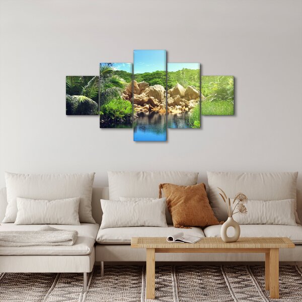 Obraz jezera v Seychelské džungli (125x70 cm)