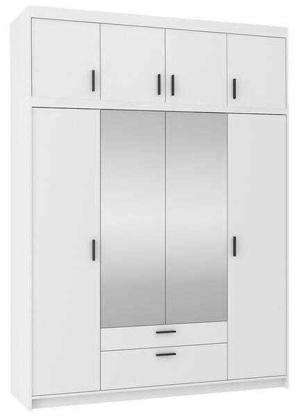 Šatní skříň ELENA 4D 2S + zrcadlo + nástavec | 176,3 cm | bílá