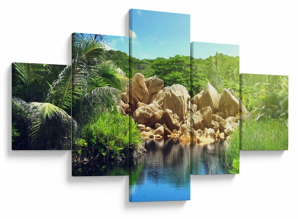 Obraz jezera v Seychelské džungli (125x70 cm)