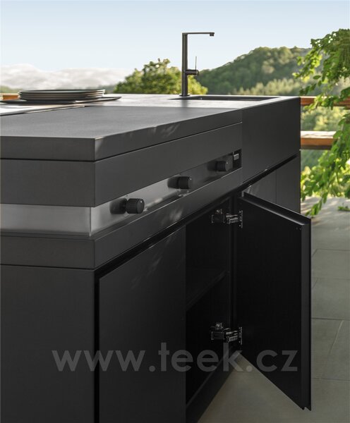 Talenti Kuchyňský modul s plynovým grilem a dřezem Tikal, 160x60x90 cm, černá lakovaná dvířka, keramická deska šedá (bez rozšiřujících prvků)