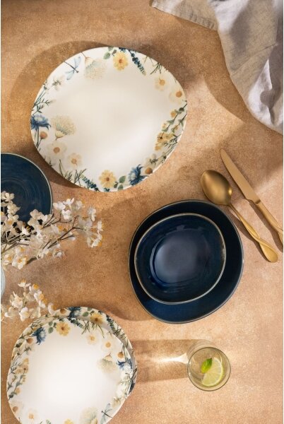 Jídelní sada 24 ks pestrobarevná/modrá/porcelán