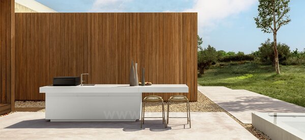 Talenti Kuchyňský modul s plynovým grilem a dřezem Tikal, 160x60x90 cm, černá lakovaná dvířka, keramická deska šedá (bez rozšiřujících prvků)