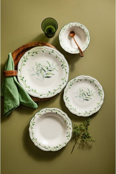 Jídelní sada 24 ks bílá/zelená/porcelán
