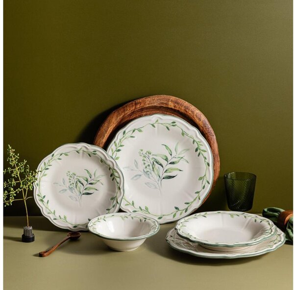 Jídelní sada 24 ks bílá/zelená/porcelán