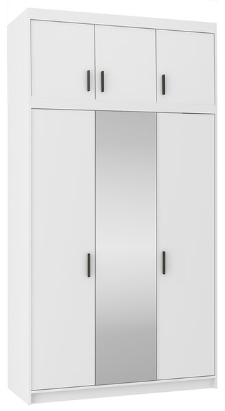 Šatní skříň ELENA 3D + zrcadlo + nástavec | 133 cm | bílá