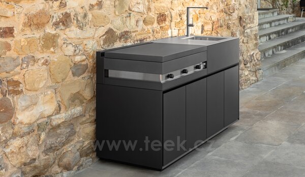 Talenti Kuchyňský modul s plynovým grilem a dřezem Tikal, 160x60x90 cm, černá lakovaná dvířka, keramická deska šedá (bez rozšiřujících prvků)