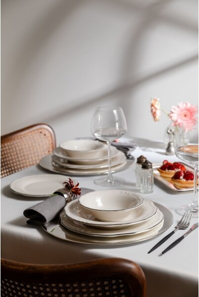 Jídelní sada 24 ks bílá/stříbrná/porcelán