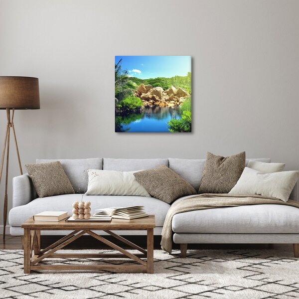 Obraz jezera v Seychelské džungli (30x30 cm)