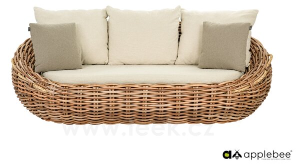 Apple Bee 3-místná pohovka Cocoon, Apple Bee, 236x130x78 cm, umělý ratan Mocca, sedáky venkovní látka Olefin Bouclé Cream