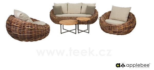 Apple Bee Nízké křeslo Cocoon, Apple Bee, 130x130x78 cm, umělý ratan Mocca, sedáky venkovní látka Olefin Bouclé Cream
