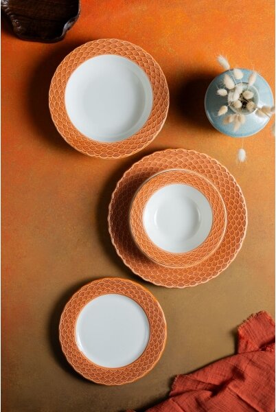 Jídelní sada 24 ks bílá/oranžová/porcelán