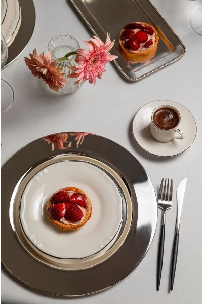 Jídelní sada 24 ks bílá/stříbrná/porcelán