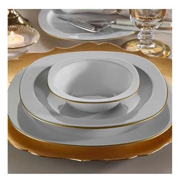 Jídelní sada 24 ks bílá/zlatá/porcelán