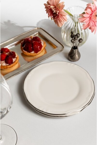 Jídelní sada 24 ks bílá/stříbrná/porcelán
