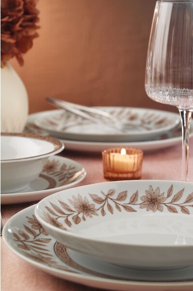 Jídelní sada 24 ks bílá/hnědá/porcelán